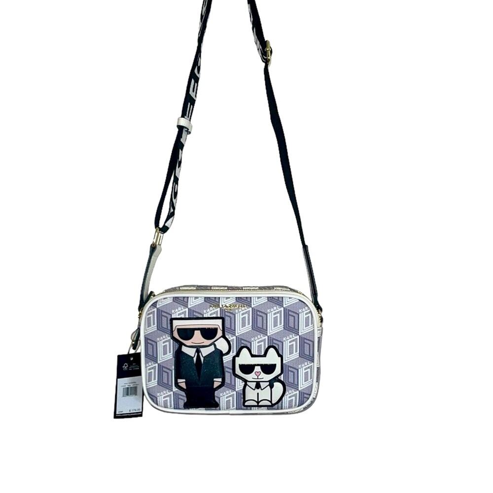 KARL LAGERFELD PARIS Maybelle Geometric Pattern Crossbody Purse White Gray - Picture 6 of 7